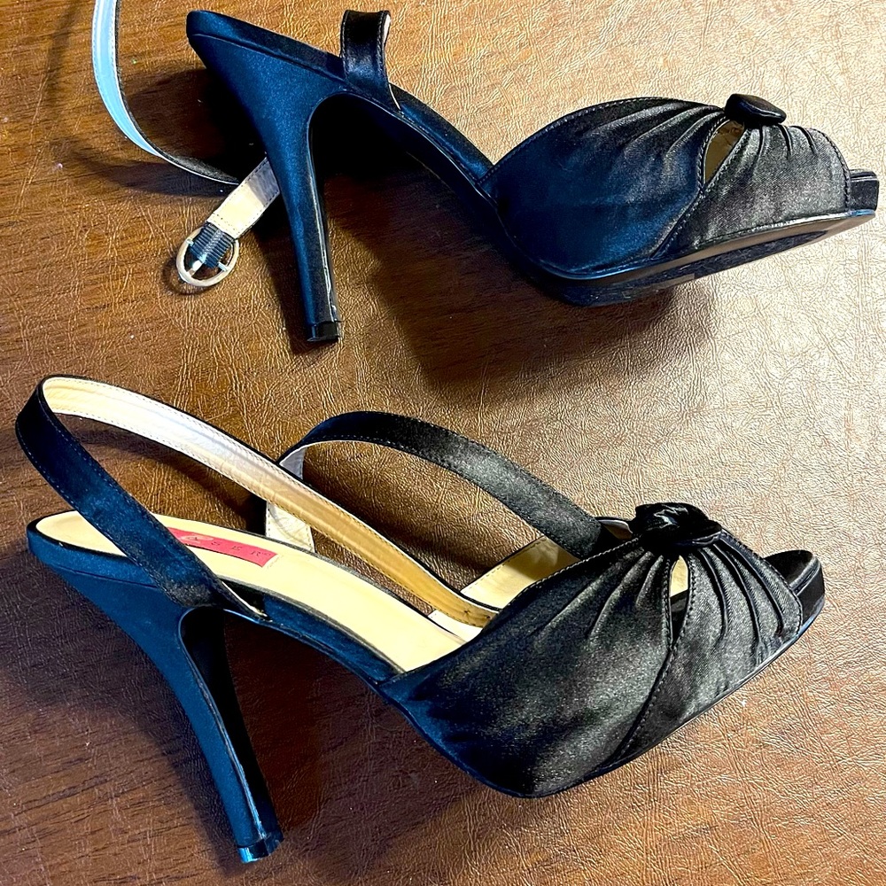 Pleaser Black Satin High Heel sandals, Sz 14